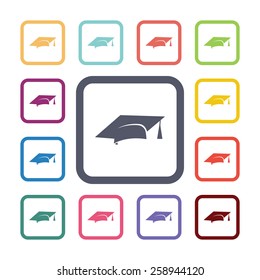 education flat icons set. Open round colorful buttons. Vector 