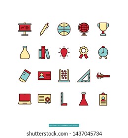 Education Flat Line Icon Set Vector Illustration Logo Template For Website Or Mobile App.
