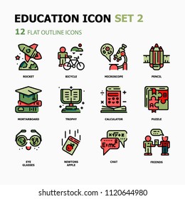 Education Flat Outline icons.Back to school Concept Thin line icons.
