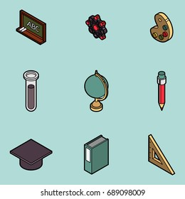 Education flat outline isometric set