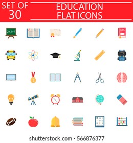 Education flat pictograms package, School symbols collection, Web and mobile services vector sketches, logo illustrations, colorful solid icon set isolated on white background, eps 10.