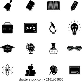 Education flat vector icon black and white collection set