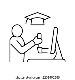 education flight simulator on computer line icon vector. education flight simulator on computer sign. isolated contour symbol black illustration