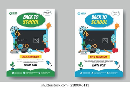 Education Flyer Design Template, School Education Admission, Corporate Banner, Kids Back To School Business Poster Layout Premium Vector Ads.