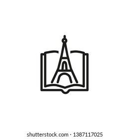 Education in France line icon. Book, Eifel Tower, Paris. Language learning concept. Vector illustration can be used for topics like French learning, training, course