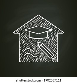 Education freedom chalk icon. Learning the right subjects. Home education concept. Distant remote teaching and homeschooling. Isolated vector illustration on chalkboard