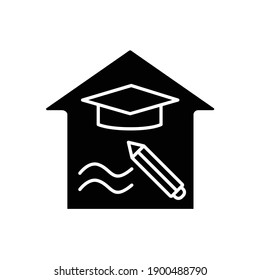 Icono de glifo de libertad de educación. Aprender las materias correctas. Concepto de educación en el hogar. La enseñanza a distancia y la escolarización en el hogar. Ilustración vectorial de silueta aislada