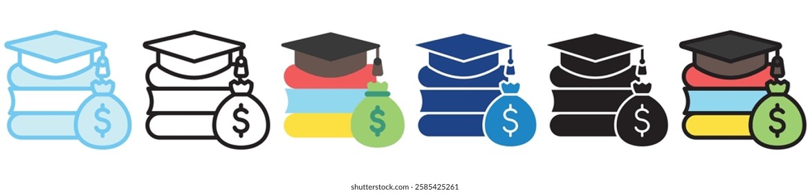 Education Funding multi style, mini illustration icon. outline, flat, glyph, dual tone, line color, UI, UX kit, app and web development, digital or print. For finance, business, economy.
