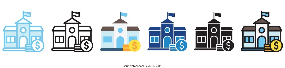 Education Funding multi style, mini illustration icon. outline, flat, glyph, dual tone, line color, UI, UX kit, app and web development, digital or print. For finance, business, economy.