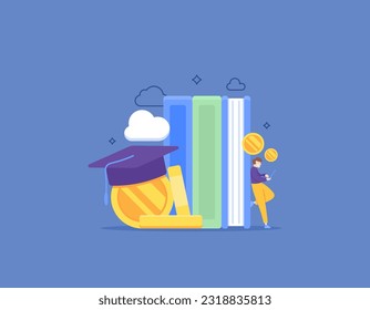 Education funds and student loans. the cost of education. education financing to meet school fees. investment for tuition. books, graduation caps, and coins. illustration concept design. vector 