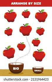 Education game for children arrange by size big or small put it in the bowl cartoon fruit apple pictures