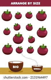 Education game for children arrange by size big or small put it in the bowl cartoon fruit mangosteen pictures
