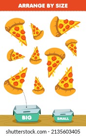 Education Game For Children Arrange By Size Big Or Small Put It In The Box Cartoon Food Snack Pizza Pictures