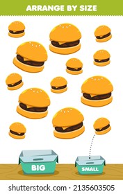 Education Game For Children Arrange By Size Big Or Small Put It In The Box Cartoon Food Snack Burger Pictures