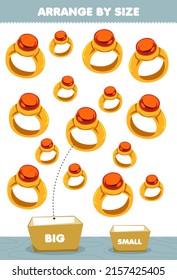 Education game for children arrange by size big or small put it in the box cartoon wearable clothes ring pictures