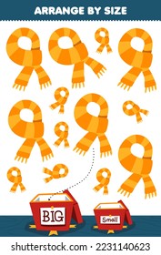 Education game for children arrange by size big or small put it in the gift box of cute cartoon scarf printable winter worksheet