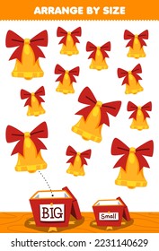 Education game for children arrange by size big or small put it in the gift box of cute cartoon bell printable winter worksheet