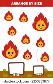Education game for children arrange by size big or small put it in the gift box of cute cartoon fire printable nature worksheet