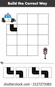 Juego de educación para niños construir la forma correcta de ayudar a los autos de policía a pasar a la lámpara de tránsito
