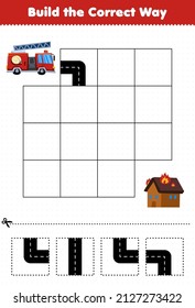 Education game for children build the correct way help firetruck move to fire house