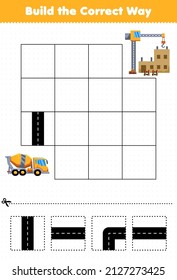 Education game for children build the correct way help concentrate mixer truck move to construction site