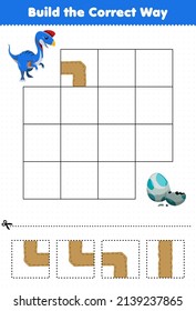 Education game for children build the correct way help cute prehistoric dinosaur oviraptor move to egg