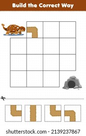 Education game for children build the correct way help cute prehistoric dinosaur ankylosaurus move to cave