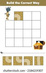 Education game for children build the correct way help cute cartoon mummy move to treasure chest halloween printable worksheet