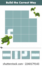 Education game for children build the correct way help cute cartoon turtle move to baby turtles printable underwater worksheet