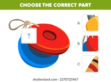 Education game for children choose the correct part to complete a cute cartoon castanet picture music instrument worksheet