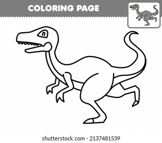 Education game for children coloring page cartoon prehistoric dinosaur velociraptor