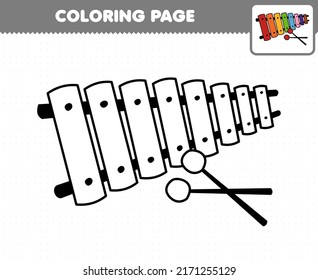 Education game for children coloring page cartoon music instrument xylophone printable worksheet