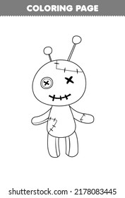 Education game for children coloring page of cute cartoon voodoo doll line art halloween printable worksheet