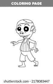 Education game for children coloring page of cute cartoon zombie line art halloween printable worksheet