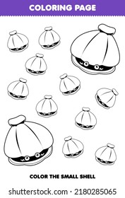 Education game for children coloring page big or small picture of cute cartoon shell animal line art printable worksheet
