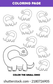 Education game for children coloring page big or small picture of cute cartoon prehistoric dinosaur brontosaurus line art printable worksheet