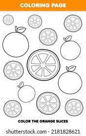 Education Game For Children Coloring Page Of Cute Cartoon Orange Fruit Line Art Printable Worksheet