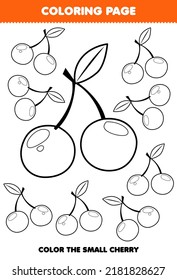 Education Game For Children Coloring Page Big Or Small Picture Of Cute Cartoon Cherry Fruit Line Art Printable Worksheet