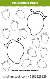 Education Game For Children Coloring Page Big Or Small Picture Of Cute Cartoon Mango Fruit Line Art Printable Worksheet