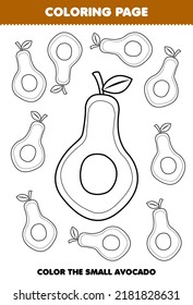 Education Game For Children Coloring Page Big Or Small Picture Of Cute Cartoon Avocado Fruit Line Art Printable Worksheet