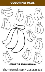 Education Game For Children Coloring Page Big Or Small Picture Of Cute Cartoon Banana Fruit Line Art Printable Worksheet