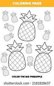 Education Game For Children Coloring Page Big Or Small Picture Of Cute Cartoon Pineapple Fruit Line Art Printable Worksheet