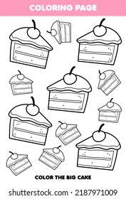 Education Game For Children Coloring Page Big Or Small Picture Of Cake Printable Worksheet