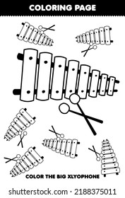 Education Game For Children Coloring Page Big Or Small Picture Of Music Instrument Xylophone Printable Worksheet