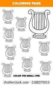 Education Game For Children Coloring Page Big Or Small Picture Of Music Instrument Lyre Printable Worksheet