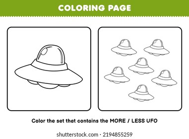 Education game for children coloring page more or less picture of cute cartoon ufo line art set printable solar system worksheet