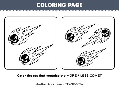 Education game for children coloring page more or less picture of cute cartoon comet line art set printable solar system worksheet
