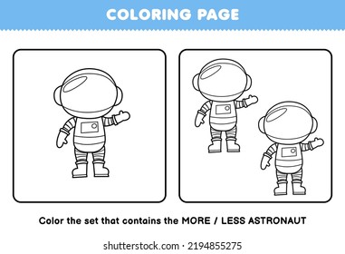 Education game for children coloring page more or less picture of cute cartoon astronaut line art set printable solar system worksheet