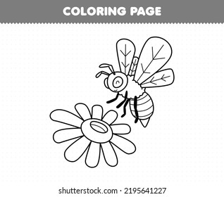Education Game For Children Coloring Page Of Cute Cartoon Bee And Flower Line Art Printable Farm Worksheet