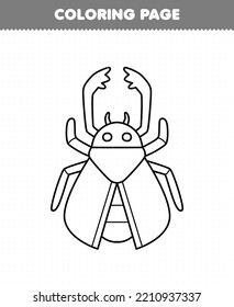 Education Game For Children Coloring Page Of Cute Cartoon Stag Beetle Line Art Printable Bug Worksheet